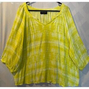 LANE BRYANT Sunshine Lemon Yellow Boho Peasant Tunic Top  Women's Size 28